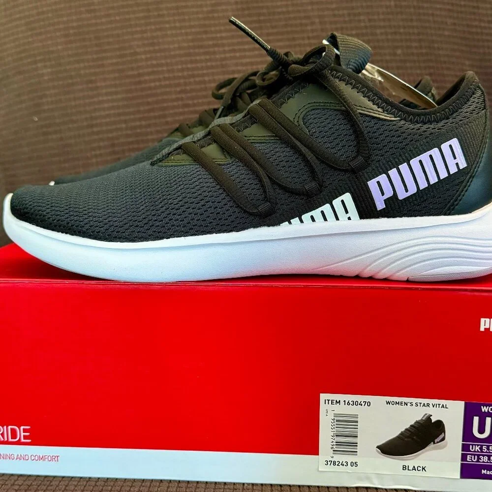 PUMA WOMEN'S STAR VITAL BLACK SOFTRIDE TENNIS SHOES - NEW IN BOX - Picture 1 of 4